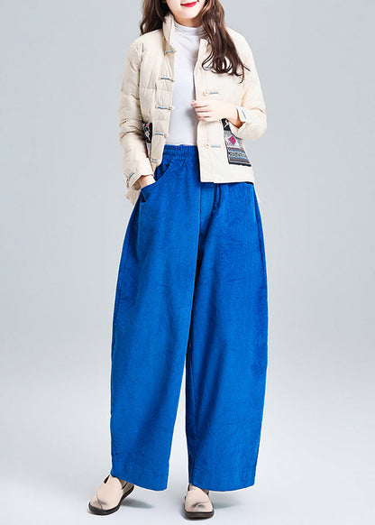 Blue Oversized Pockets Corduroy Harem Pants Spring