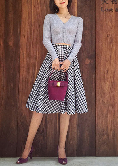 Black White Plaid High Waist Cotton a Line Skirts Spring