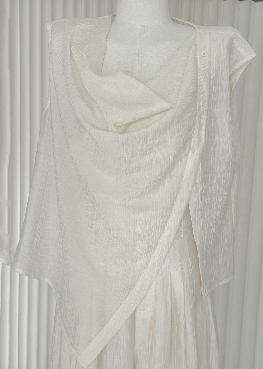 New White Asymmetrical Shirts and Wide Leg Pants Cotton Two Pieces Set Summer