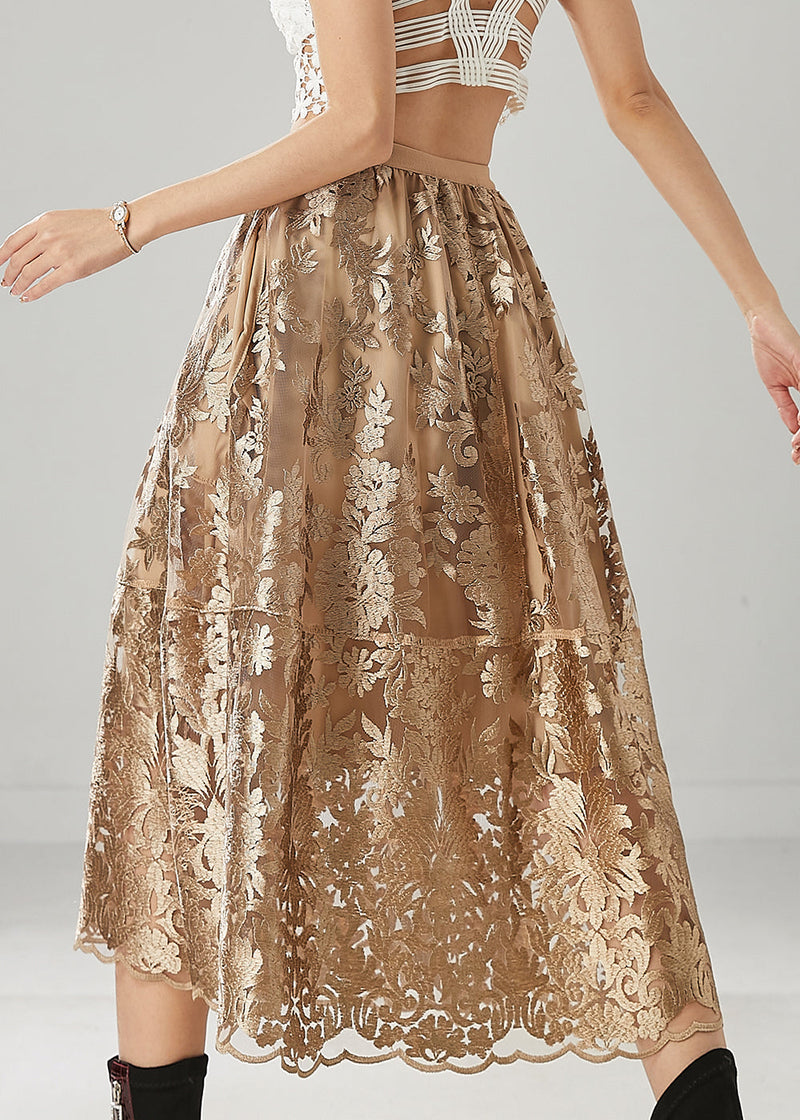 Brown Embroidered Tulle a Line Skirts Spring