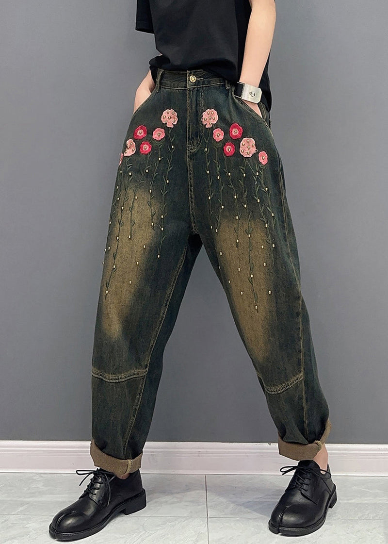 Rivet Patchwork Denim Pockets Harem Pants Fall