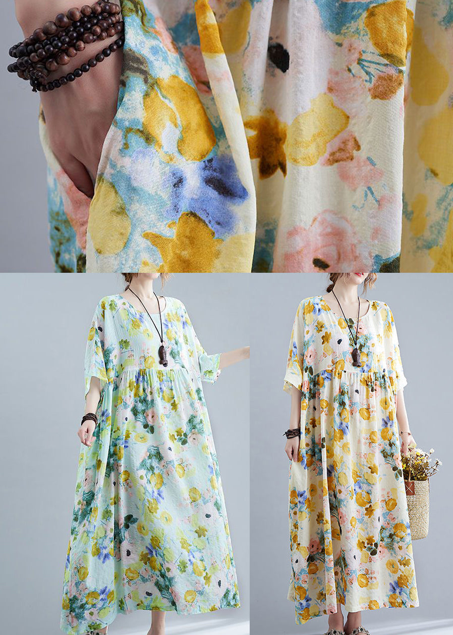 Green Oversized Print Cotton Maxi Dresses Summer