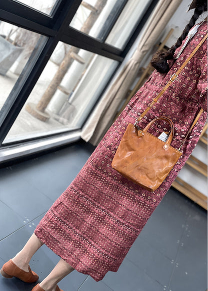 Navy V Neck Cinched Print Linen Long Dress Short Sleeve