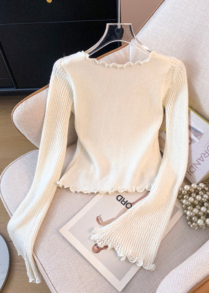 White Butterfly Patchwork Knitted Tops Flare Sleeve Fall