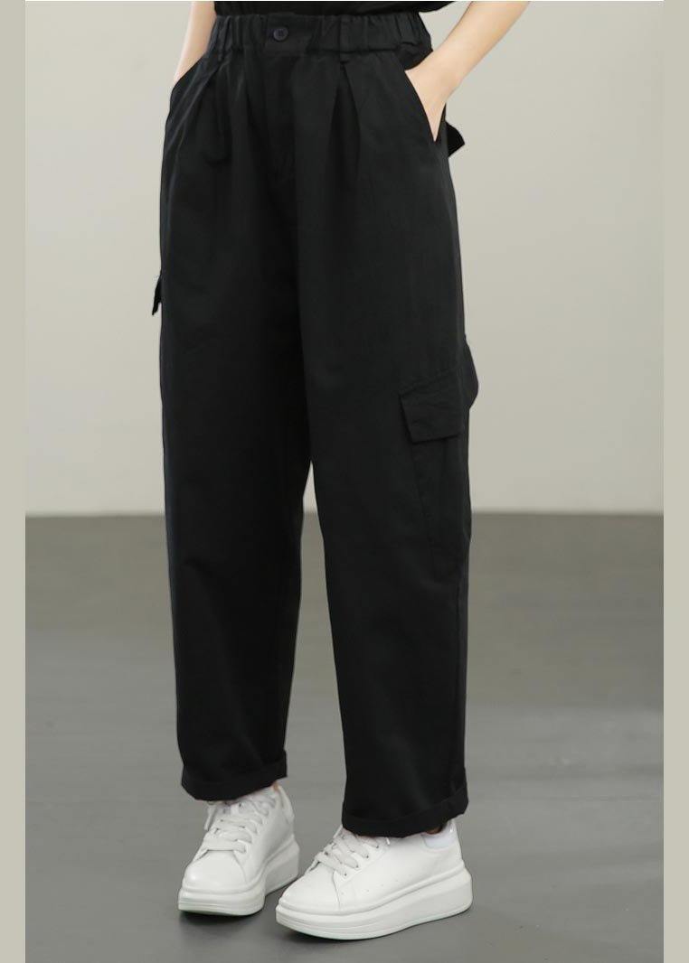 Black High Waist Pockets Pants Summer
