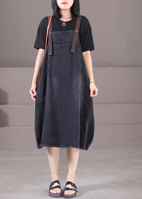 Denim Blue Original Design Cotton Strap Long Dresses Summer