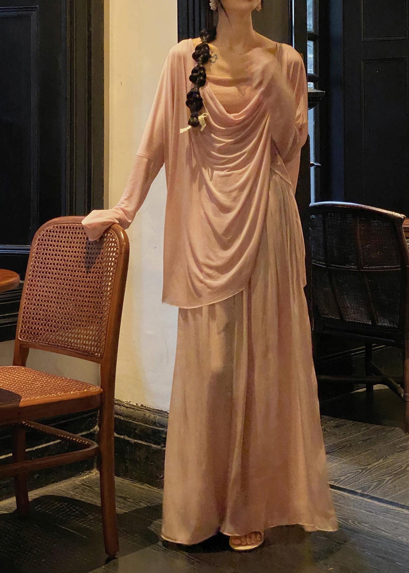 Style Pink Draping Cotton Two Piece Set Clothing Summer