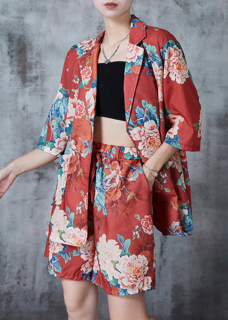 Handmade Red Oversized Linen Two Piece Set Summer