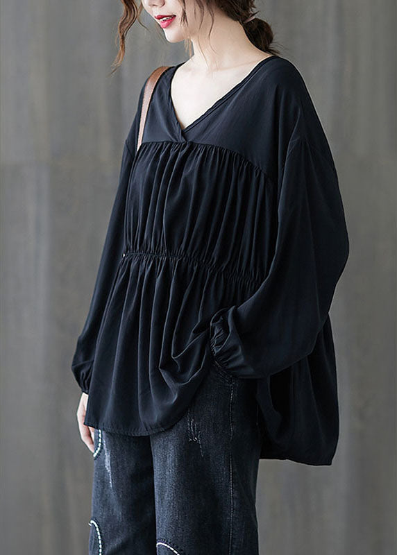 Art Black Loose Lantern Sleeve Fall Shirts