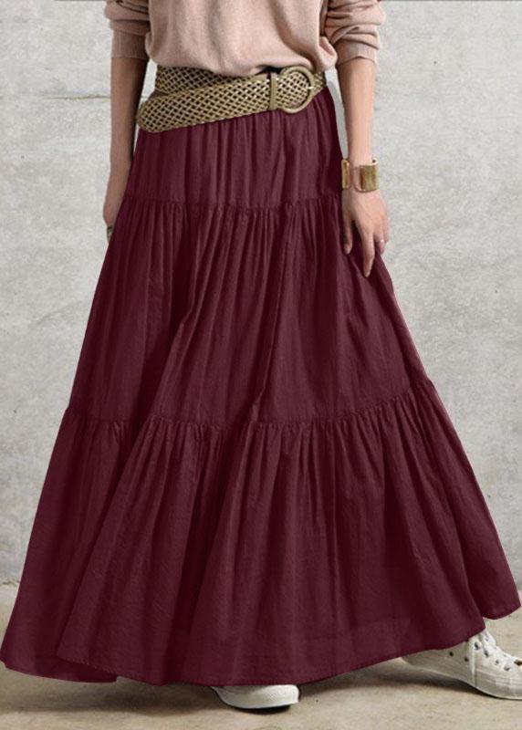 Color Big Swing Elastic Waist Pleated Long Skirt for