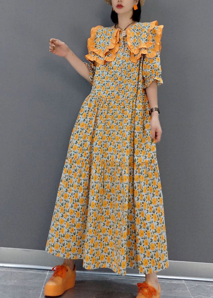Orange Print Loose Long a Line Skirts Spring
