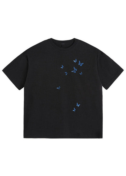 Black Butterfly Print T Shirt Summer