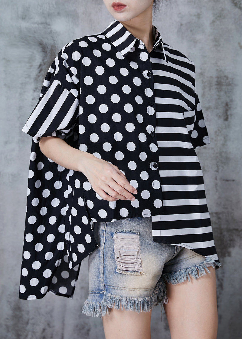 Black Asymmetrical Patchwork Cotton Top Summer