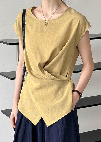 Fine Yellow Asymmetrical Top Short Sleeve