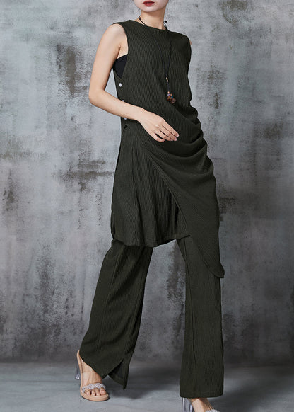 Diy Blackish Green Asymmetrical Wrinkled Two Pieces Set Summer