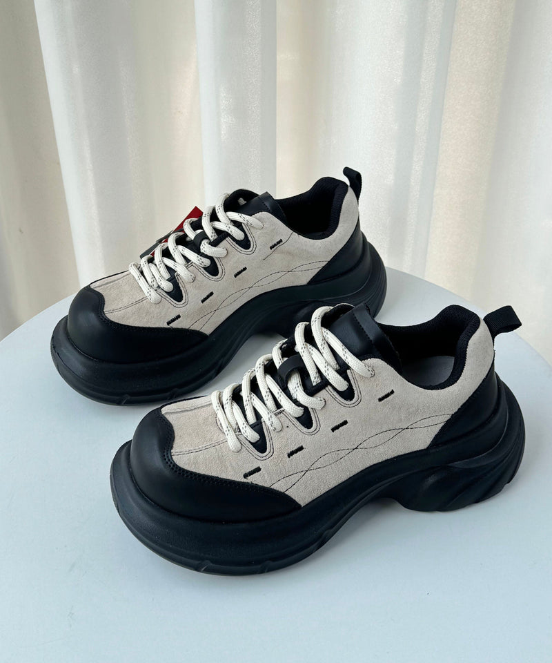 Yellow Lace Up Suede Splicing Platform Flat Shoes