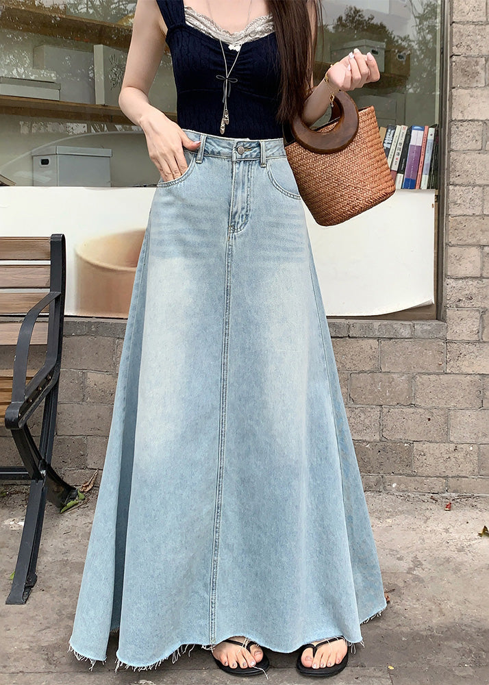 Blue Exra Large Hem Denim a Line Skirt Fall