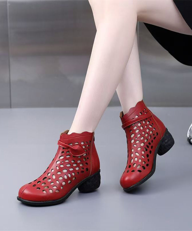 Splicing Chunky Boots White Faux Leather Hollow Out