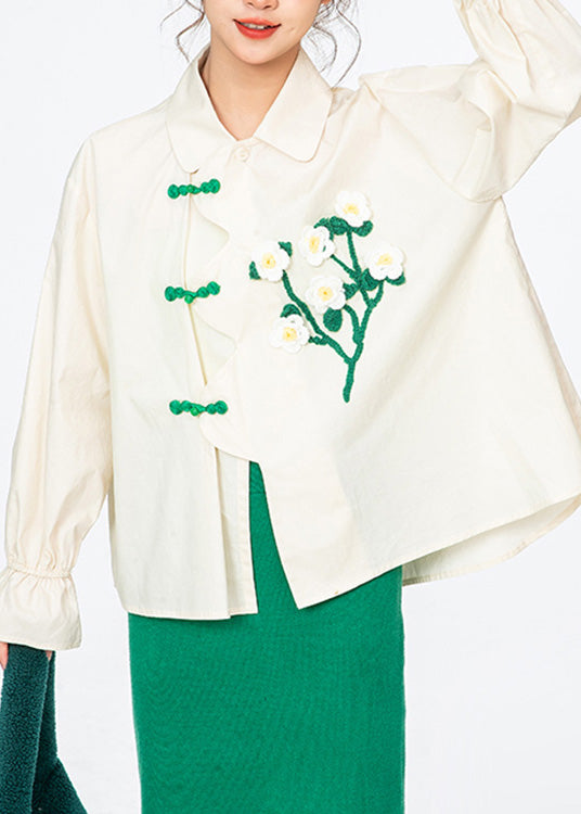 Apricot Peter Pan Collar Cotton Shirt Long Sleeve