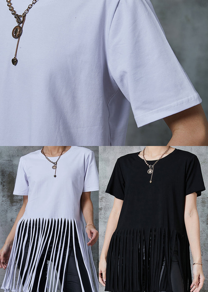 White Loose Cotton Tank Tops Tasseled Summer