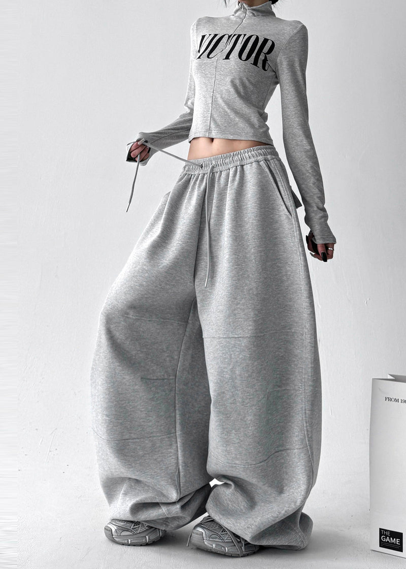Grey Oversized Cotton Harem Pants Fall
