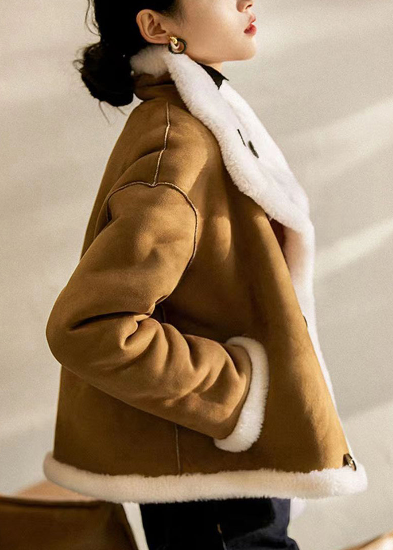 French Camel Peter Pan Collar Wear on Both Sides Wool Coats Winter
