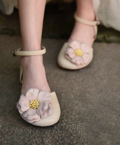 Orange Flat Sandals Cowhide Leather Comfy Splicing