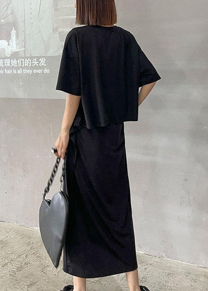 Black Short Top High Waist Slim Skirt Two Piece Set