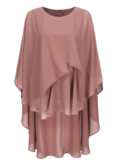 Brown Patchwork Low High Design Chiffon Top Fall
