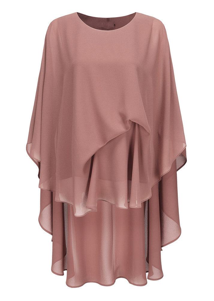 Brown Patchwork Low High Design Chiffon Top Fall