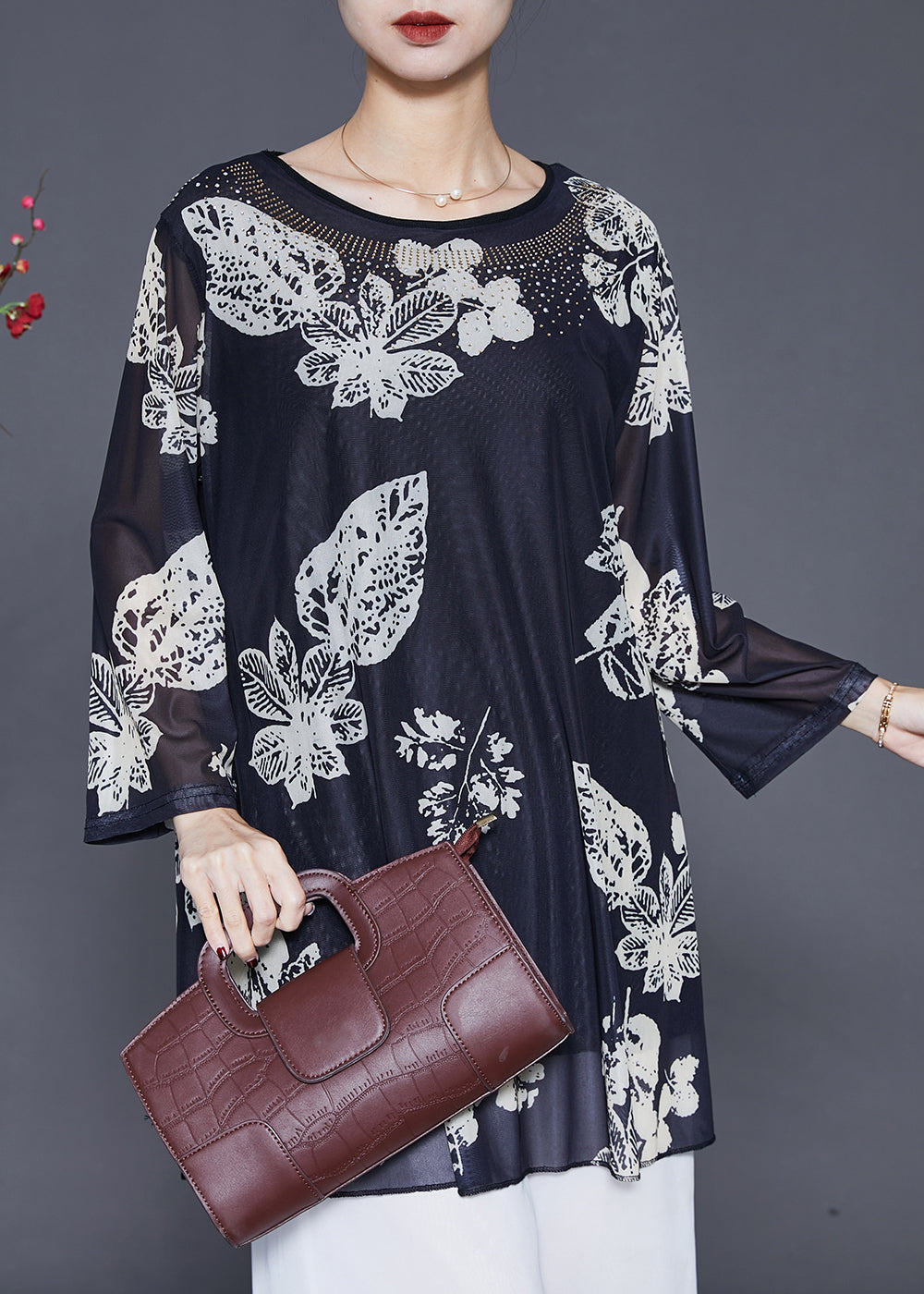 Black Oversized Print Silk Shirts Spring