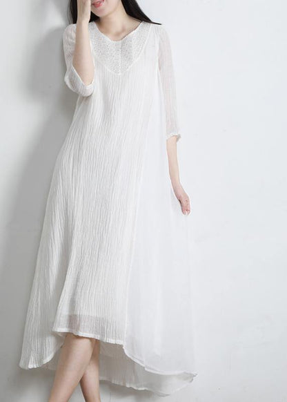 Art Nude Cinched Pockets Patchwork Maxi Summer Linen Dress