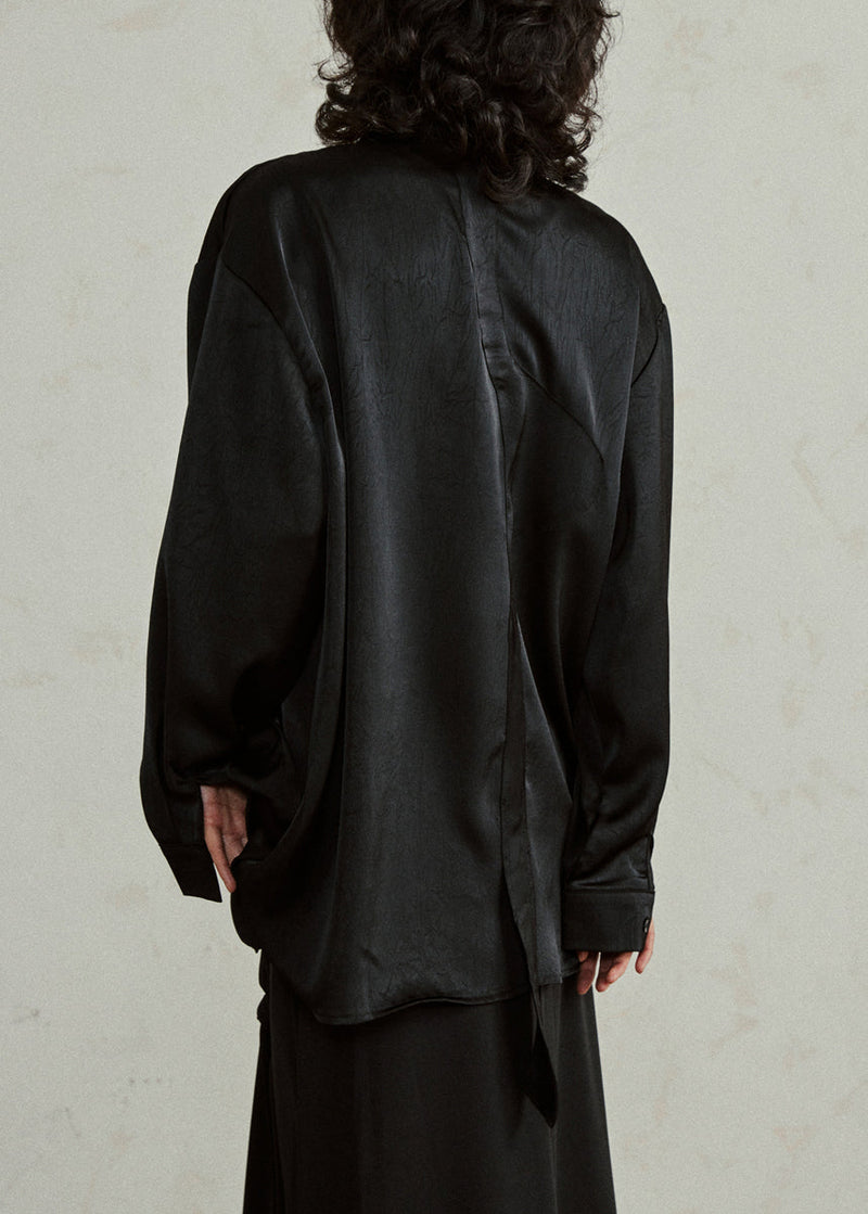 Black Asymmetrical Button Top Lantern Sleeve