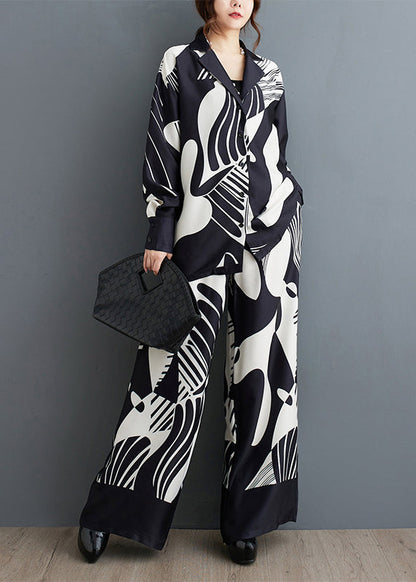 New Black Print Two Piece Set for Autumn