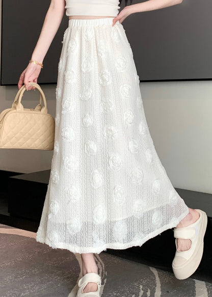Versatile White Elastic Waist Cotton Skirt Spring