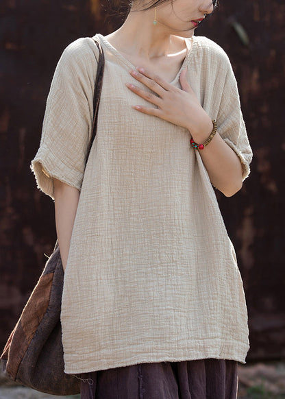 Organic Linen V Neck Cotton T Shirt Summer