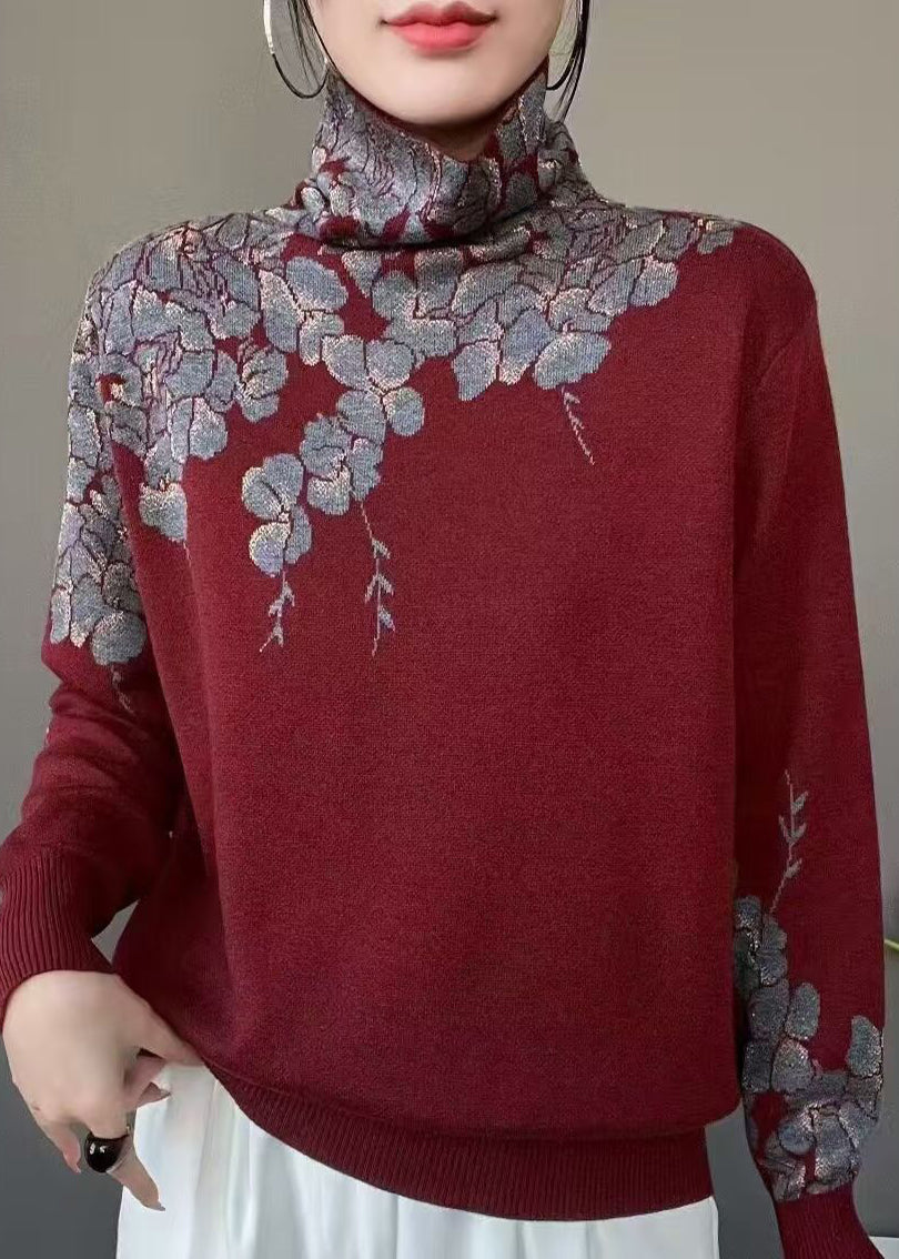 Turtle Neck Print Knit Sweaters Fall