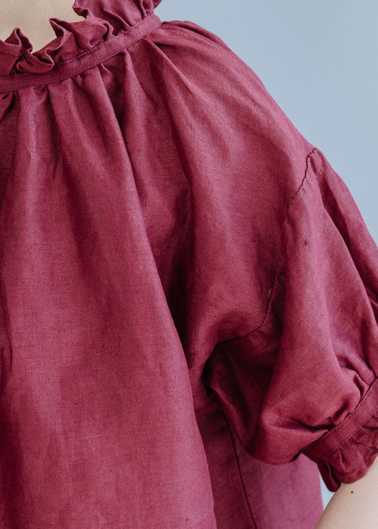 Mulberry Puff Sleeve Ruffled Linen Top