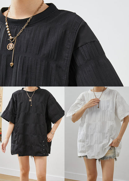 Black Asymmetrical Wrinkled Cotton Tank Tops Summer