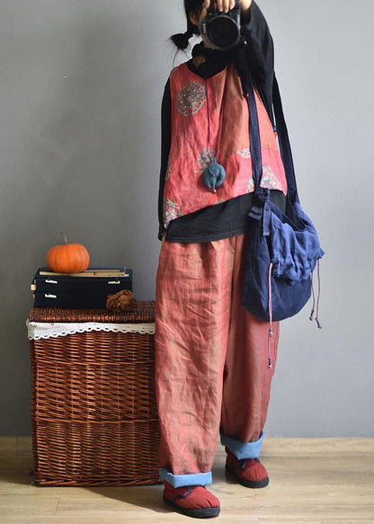 Red Linen Wide Leg Pants Trousers