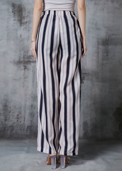 Apricot Striped Cotton Straight Pants Fall