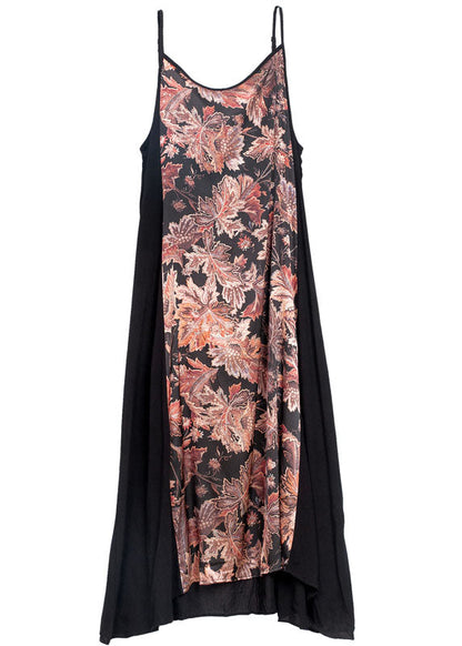 Black Patchwork Print Chiffon Summer Dress