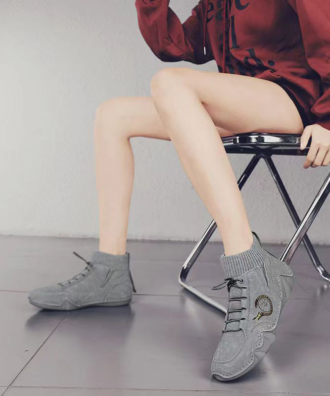 Italian Genuine Leather High Top Flats Shoes