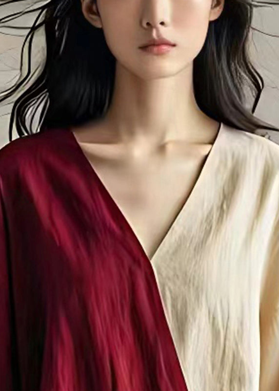 Mulberry Asymmetrical Patchwork Linen Shirts Summer