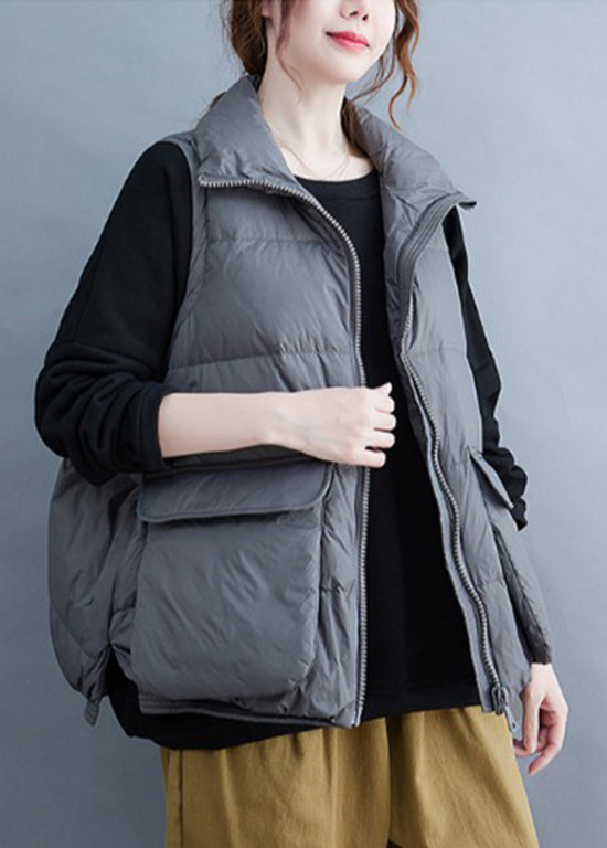 Grey Zip Up Patchwork Fine Cotton Filled Vest Sleeveless
