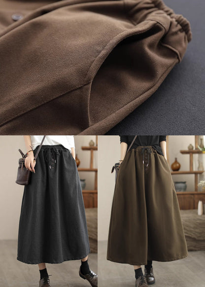 Chocolate Woolen a Line Skirts Elastic Waist Drawstring Spring
