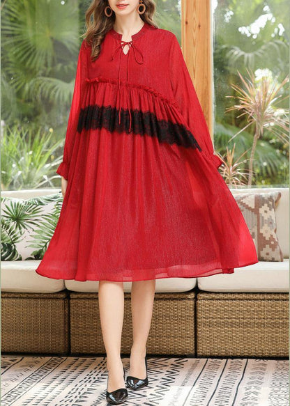 Fitted Red Cinched Chiffon a Line Skirts Summer Long Dresses