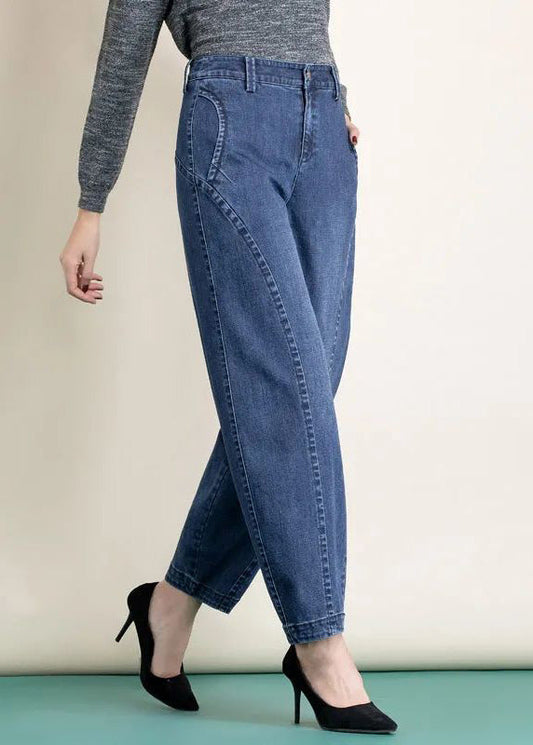 Light Blue High Waist Pockets Patchwork Cotton Harem Pants Spring