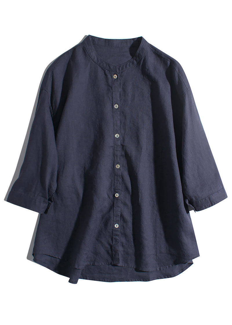 New Green Button Pockets Linen Shirts Summer