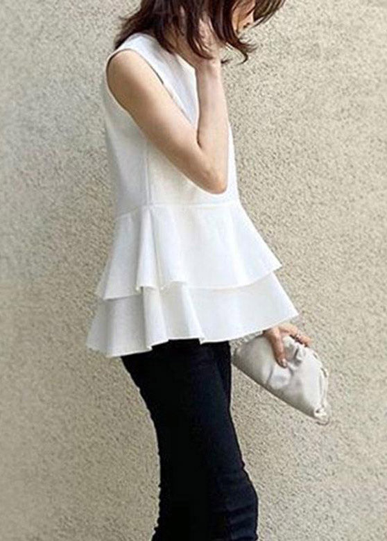 Modern Black O-neck Ruffled Chiffon T Shirts Summer